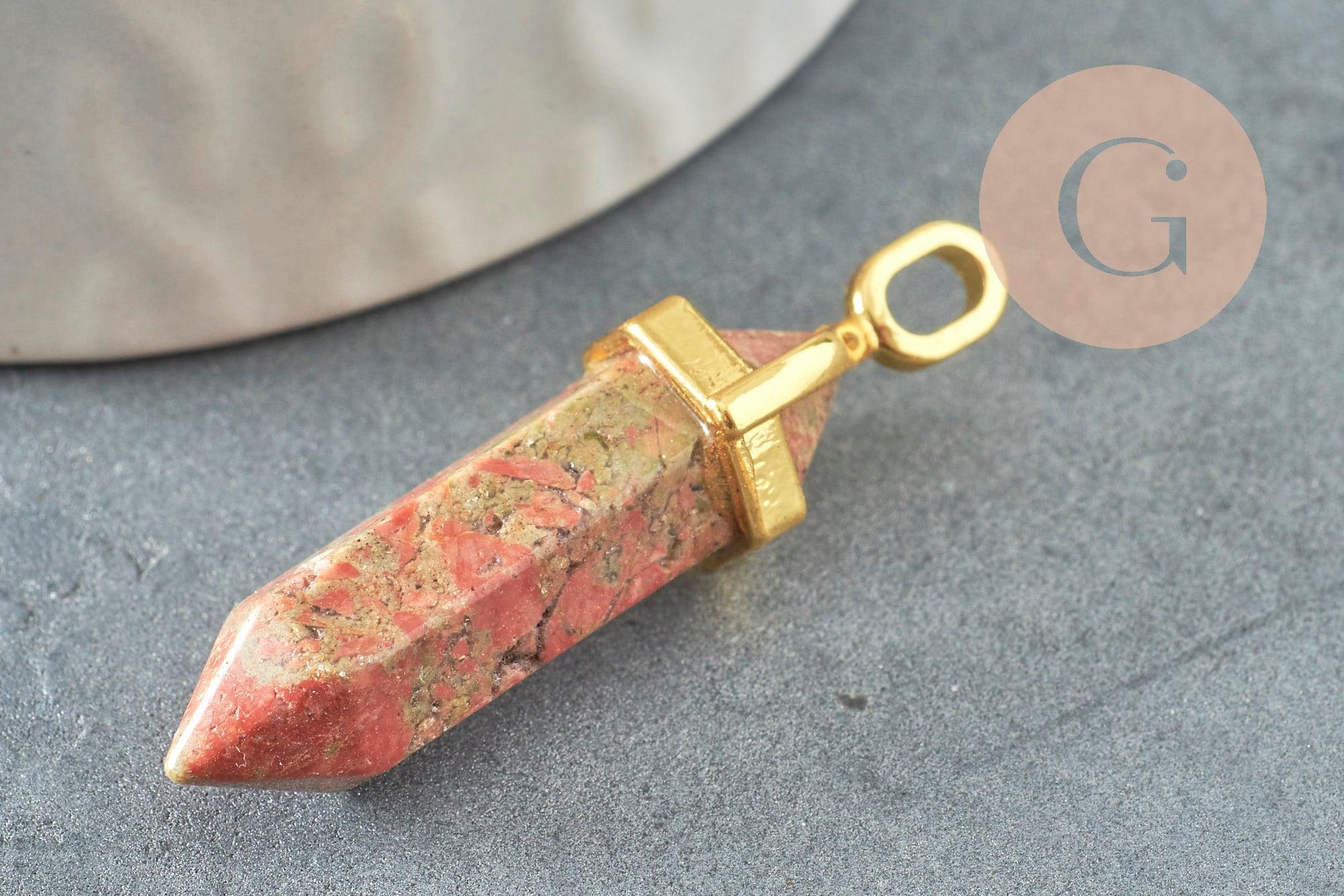 Pendentif pointe unakite vert naturel 37-40mm, x1 (G3077)