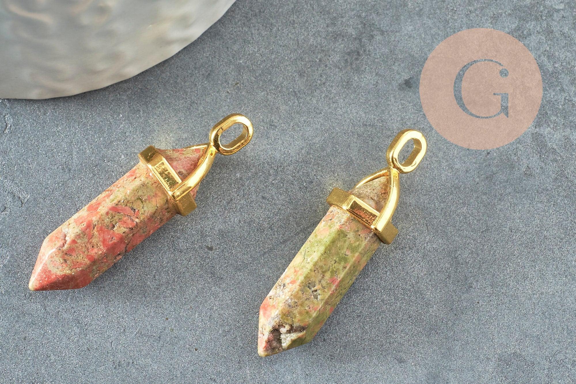Pendentif pointe unakite vert naturel 37-40mm, x1 (G3077)