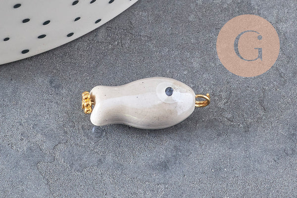 Pendentif poisson porcelaine multicolore Acier 304 inoxydable doré 25mm, x1 (G9816)