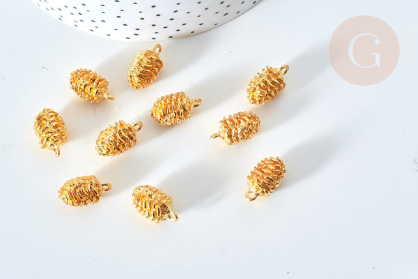 Pendentif pomme de pin zamac doré 19x11mm, fournitures bijoux, breloque zamac doré, bijou zamac, pendentif zamac, x10 G7853