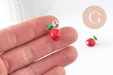 Pendentif pomme émaillé rouge zamac argenté 18.5mm, x1 (G4299)