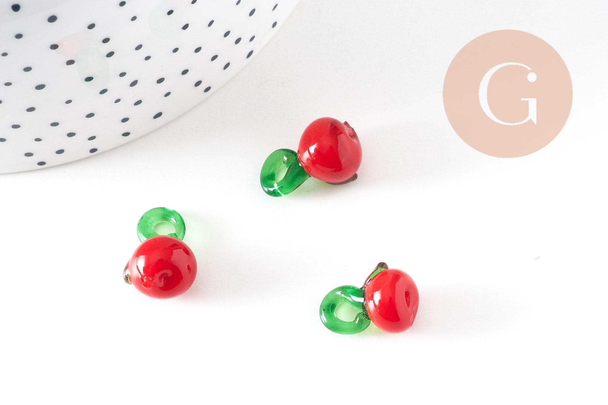 Pendentif pomme fruit rouge verre tchèque 25mm, x5 (G1986)