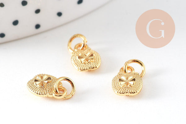 Pendentif pomme zamac doré, sans nickel, perle géométrique,9.5mm, x5 (G5677)