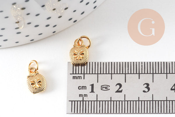 Pendentif pomme zamac doré, sans nickel, perle géométrique,9.5mm, x5 (G5677)