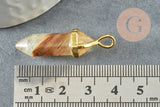 Pendentif quartz peau de tigre pointe zamac doré 37-40mm, création bijoux pierre naturelle, x1 G4446