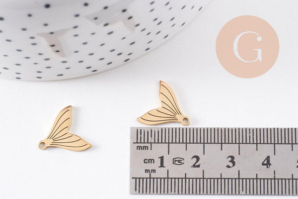 Pendentif queue de poisson acier 201 inoxydable doré 14mm, x2 (G10223)