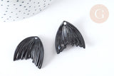 Pendentif queue de poisson acrylique noir 27mm, création bijoux plastique, x2 (G7279)