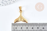 Pendentif queue de sirène texturé acier 304 inoxydable doré IP, x1 (G8621)