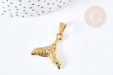 Pendentif queue de sirène texturé acier 304 inoxydable doré IP, x1 (G8621)