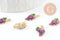 Pendentif raisin émaillé doré,pendentif fruit création bijoux, pendentif doré, 17mm, x5 (G3512)