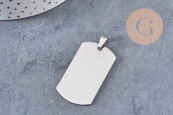 Pendentif rectangle acier inoxydable 304 argenté à graver 34.5mm, x1 (G8017)