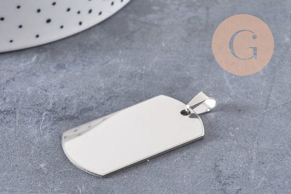Pendentif rectangle acier inoxydable 304 argenté à graver 34.5mm, x1 (G8017)