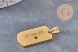 Pendentif rectangle acier inoxydable 304 doré PVD à graver 34.5mm, x1 (G10970)