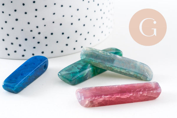 Pendentif rectangle agate teintée,Pendentif bijoux, perle pierre, x1 (G3613)