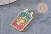 Pendentif rectangle émaillé coeur sacré laiton 18K 26.5mm, x1 (G10944)