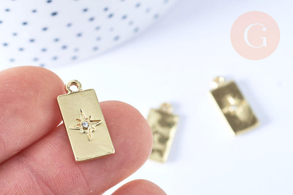 Pendentif rectangle étoile cristal blanc laiton doré 18,5mm création bijoux astro, x1 G7115