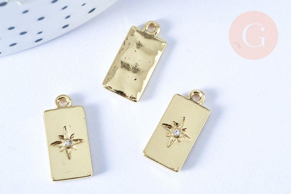 Pendentif rectangle étoile cristal blanc laiton doré 18,5mm création bijoux astro, x1 G7115