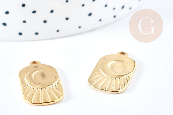 Pendentif rectangle lune acier 304 inoxydable doré 25mm, x1 (G8710)