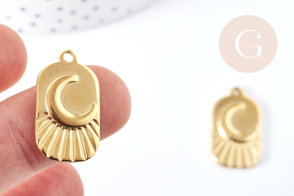 Pendentif rectangle lune acier 304 inoxydable doré 25mm, x1 (G8710)