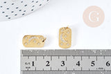 Pendentif rectangle lune étoiles zircons acier 316 doré inoxydable 15mm, x1 (G8817)