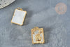 Pendentif rectangle main mauvais œil mystique nacre laiton doré zircon 18K,Pendentif doré carte de tarot, x1 (G7378)