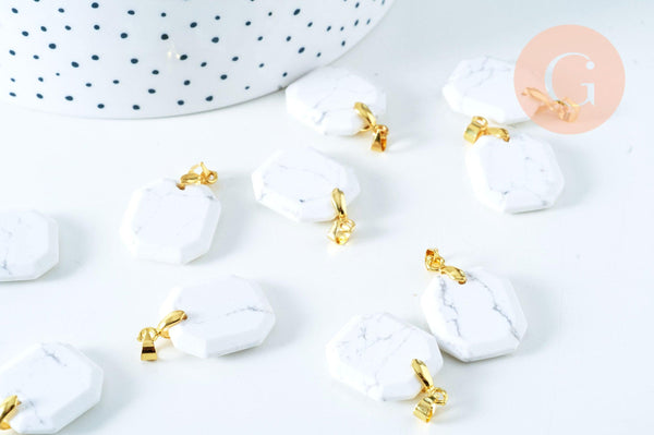 Pendentif rectangle octogone en pierre naturelle laiton doré 20mm, création bijoux pierre naturelle, x1 G7259