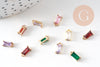 Pendentif rectangle doré 24 carats zircon multicolore,pendentif cristal, pendentif doré cristal, création bijoux,4x9mm, x10 (G3232)