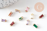Pendentif rectangle doré 24 carats zircon multicolore,pendentif cristal, pendentif doré cristal, création bijoux,4x9mm, x10 (G3232)