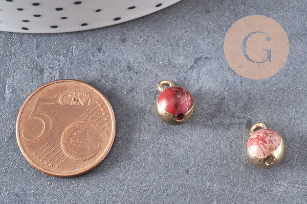 Pendentif regalite rouge, pierre brute,création bijoux, pendentif doré, pierre naturelle,régalite naturelle,12mm, x1 G3539