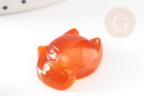 Pendentif renard cornaline naturelle en pierre 23mm, x1 (G3357)