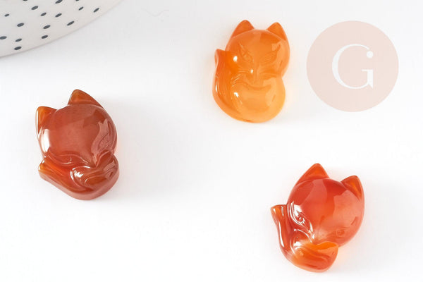 Pendentif renard cornaline naturelle en pierre 23mm, x1 (G3357)