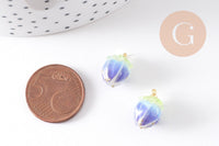 Pendentif résine fleur séchée bleue 33mm, pendentif fleur de rose et or, x1 (G5698)