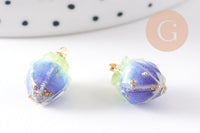 Pendentif résine fleur séchée bleue 33mm, pendentif fleur de rose et or, x1 (G5698)