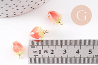 Pendentif résine fleur séchée rose rouge 33mm, pendentif fleur de rose et or, x1 (G6726)