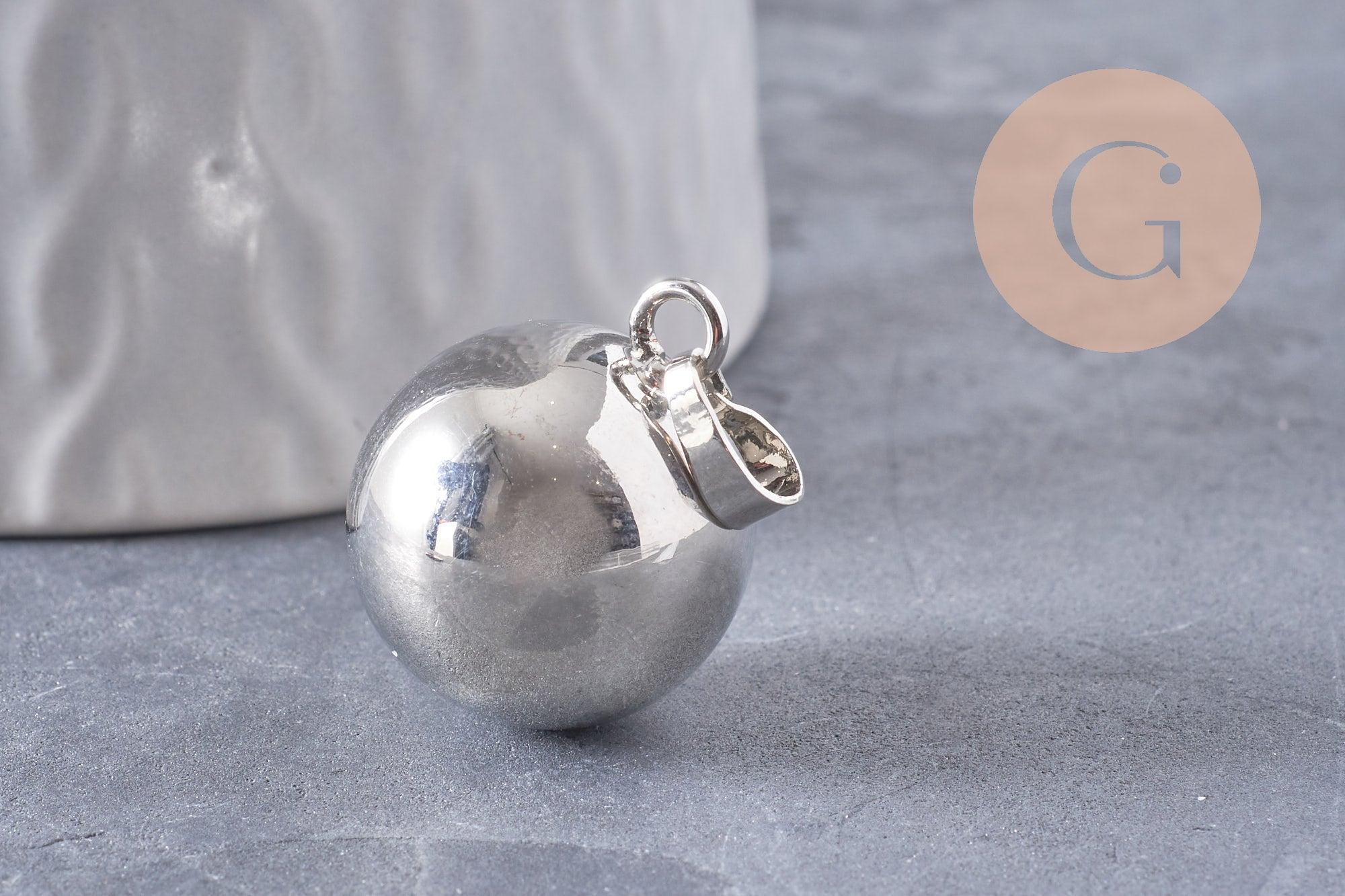 Pendentif rond Bola harmonie carillon argent platine 24mm, x1 (G5992)