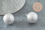 Pendentif rond Bola harmonie carillon en laiton platine sablé 22mm, x1 (G9489)
