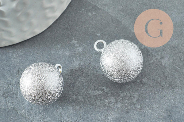 Pendentif rond Bola harmonie carillon en laiton platine sablé 22mm, x1 (G9489)