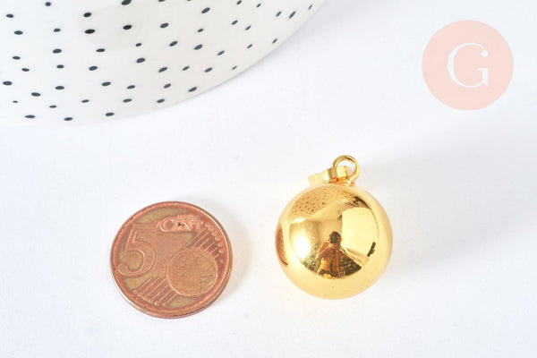 Pendentif rond Bola harmonie carillon laiton doré 24mm, création bijoux grossesse, x1 G6928