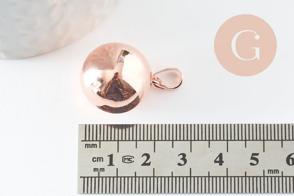 Pendentif rond Bola harmonie carillon laiton or rose 24mm, création bijoux grossesse, x1 (G9457)