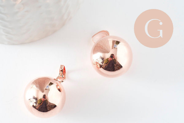 Pendentif rond Bola harmonie carillon laiton or rose 24mm, création bijoux grossesse, x1 (G9457)