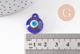 Pendentif rond Mauvais Oeil verre artisanal bleu 12mm,création bijoux chance, x1 (G3236)