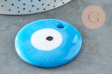 Pendentif rond Mauvais Oeil verre bleu ciel 50mm, x1 (G9444)
