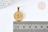 Pendentif rond acier 304 doré œil protecteur 20mm, création bijoux acier, x1 (G7386)