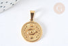 Pendentif rond acier 304 doré œil protecteur 20mm, création bijoux acier, x1 (G7386)