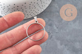 Stainless steel 304 round flat pendant with open back, platinum colored, 28mm, x1 (G11187)