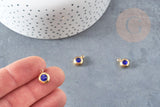 Pendentif rond acier doré 24 carats cristal bleu,pendentif cristal, pendentif doré cristal, 12mm, x1 G4838