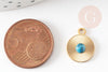 Pendentif rond acier inoxydable 201 doré cabochon turquoise 15mm, x1 (G9281)