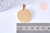 Pendentif rond acier inoxydable 304 doré à graver 25mm, x1 (G6874)