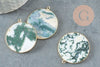 Pendentif rond agate verte mousse naturel laiton doré 32mm, x1 (G2988)