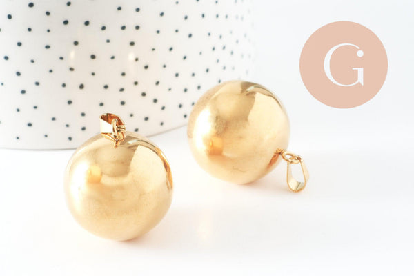 Pendentif rond boule acier inoxydable 304 doré PVD 35mm, x1 (G9663)